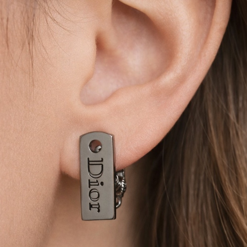 Dior Logo Gun Metal Clip On Earrings